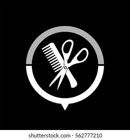 Comb and scissors  - black vector icon