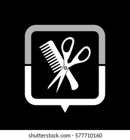 Comb and scissors  - black vector icon