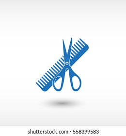 Comb and scissors -  blue vector icon