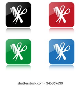 Comb and scissors  - color vector icon  with shadow