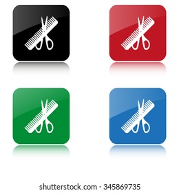 Comb and scissors  - color vector icon  with shadow