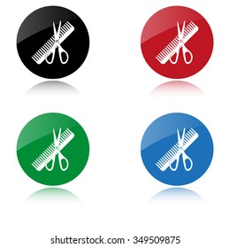 Comb and scissors - color vector icon