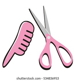 Comb with scissors, color vector icon, needs to hairdresser