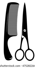 comb and scissors for cutting hair on a white background