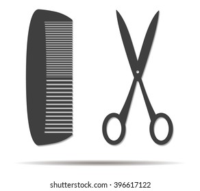 comb and scissors double shadow icon vector