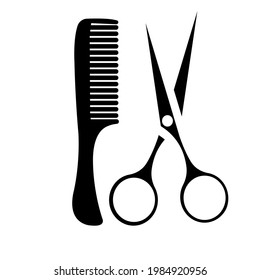 Comb and Scissors and hairbrush black line icon. Barbershop or hairdressing salon concept. Isolated symbol sign used for: illustration, logo, mobile, app, design, web, dev, ui, ux, gui. Vector EPS 10