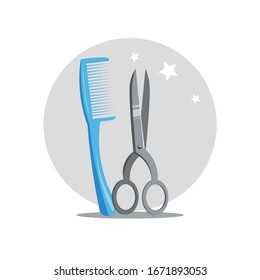 Comb and scissors. Hairdresser tools design element for illustration. flat icon