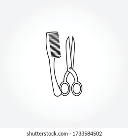Comb and scissors. Hairdresser tools line icon. islam Comb and scissors line icon