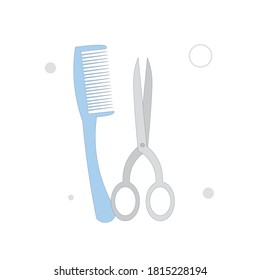 Comb and scissors. Hairdresser tools vector flat illustration on white background