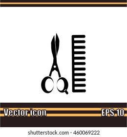 Comb and scissors icon.