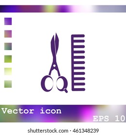 Comb and scissors icon.