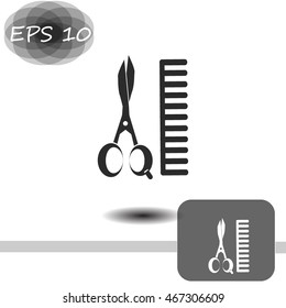 Comb and scissors icon.