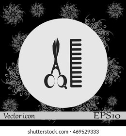 Comb and scissors icon.