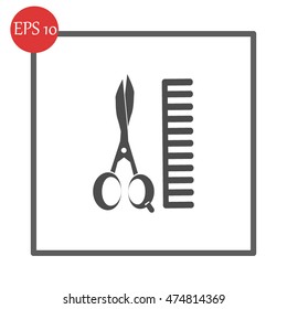 Comb and scissors icon.