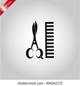 Comb and scissors icon.