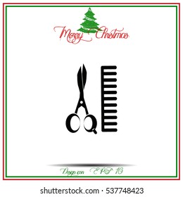 Comb and scissors icon.