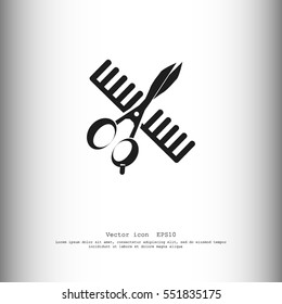 Comb and scissors icon.