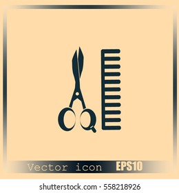 Comb and scissors icon.