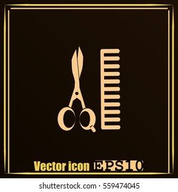 Comb and scissors icon.
