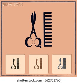 Comb and scissors icon.