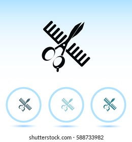 Comb and scissors icon.