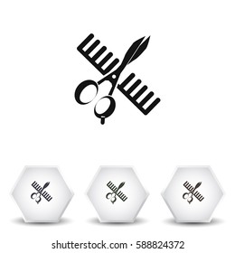 Comb and scissors icon.