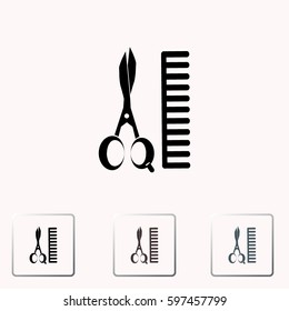 Comb and scissors icon.