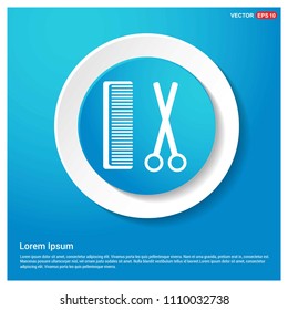 Comb and scissors icon Abstract Blue Web Sticker Button - Free vector icon