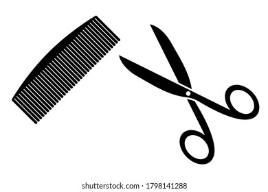 Comb and scissors icon black white