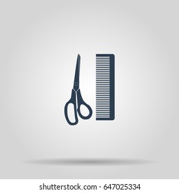 Comb scissors icon. Flat design style eps 10