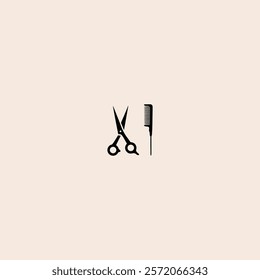 Comb and scissors icon flat vector design.