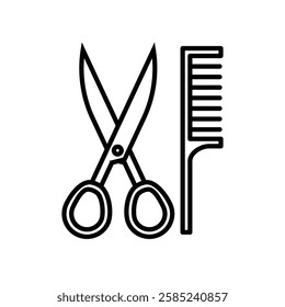 Comb and scissors icon Flat vector set outline