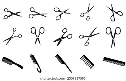 Comb and scissors icon. Scissors hairbrush vector illustration, Hair combs and scissors set isolated on a white background. Barber icon,vector best flat icon.