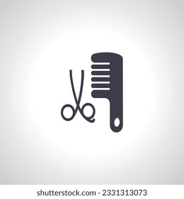 Comb and scissors icon. Hairdresser tools icon. Comb and scissors isolated simple icon.