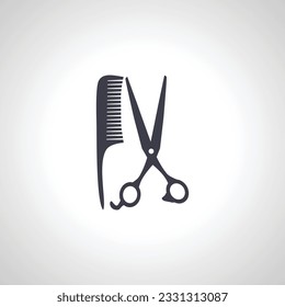 Comb and scissors icon. Hairdresser tools icon. Comb and scissors isolated simple icon.