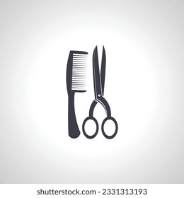 Comb and scissors icon. Hairdresser tools icon. Comb and scissors isolated simple icon.