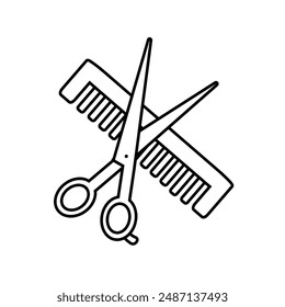 Comb and scissors icon isolated on the white background.