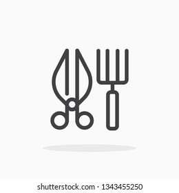 Comb and scissors icon in line style. For your design, logo. Vector illustration. Editable Stroke.