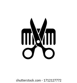 Comb and scissors icon, logo isolated on white background