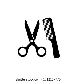 Comb and scissors icon, logo isolated on white background