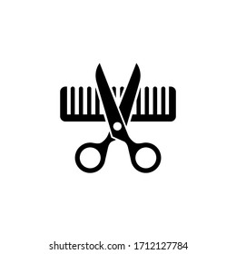 Comb and scissors icon, logo isolated on white background