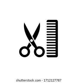 Comb and scissors icon, logo isolated on white background