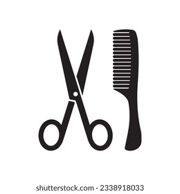 Comb and scissors icon, logo isolated on white background