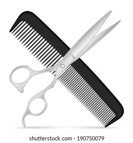 Comb and scissors icon on a white background.