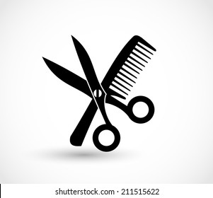 Comb and scissors icon vector 