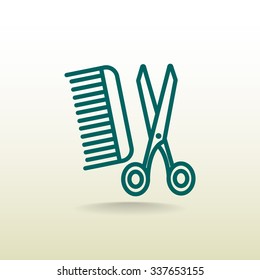 Comb and scissors icon vector