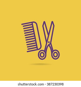 Comb and scissors icon vector