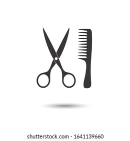Comb and scissors icon vector illustration isolated on white background.