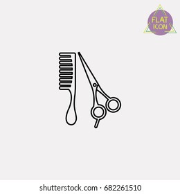 Comb and scissors line icon