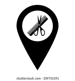 Comb and scissors - map pointer vector icon